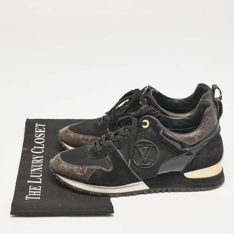 Pre Owned Louis Vuitton Black/Brown Mesh and Monogram Canvas Run Away Sneakers Size 38.5