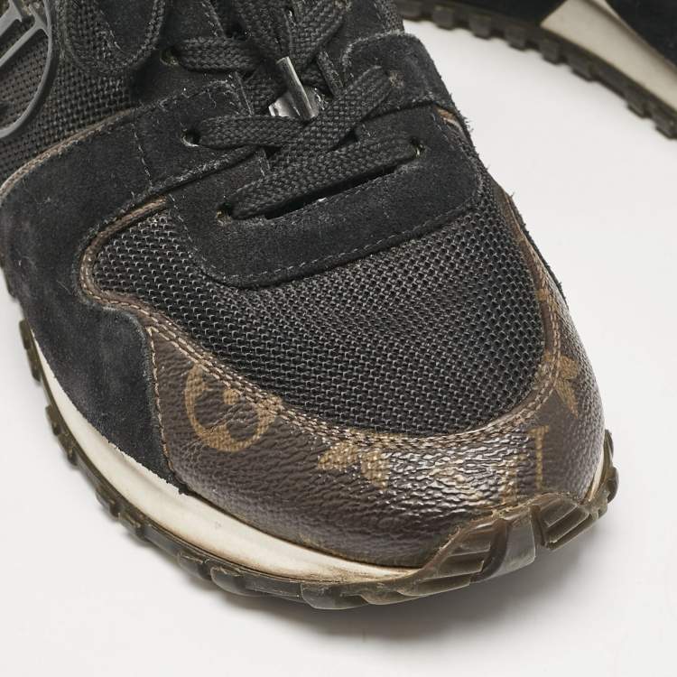 Pre Owned Louis Vuitton Black/Brown Mesh and Monogram Canvas Run Away Sneakers Size 38.5