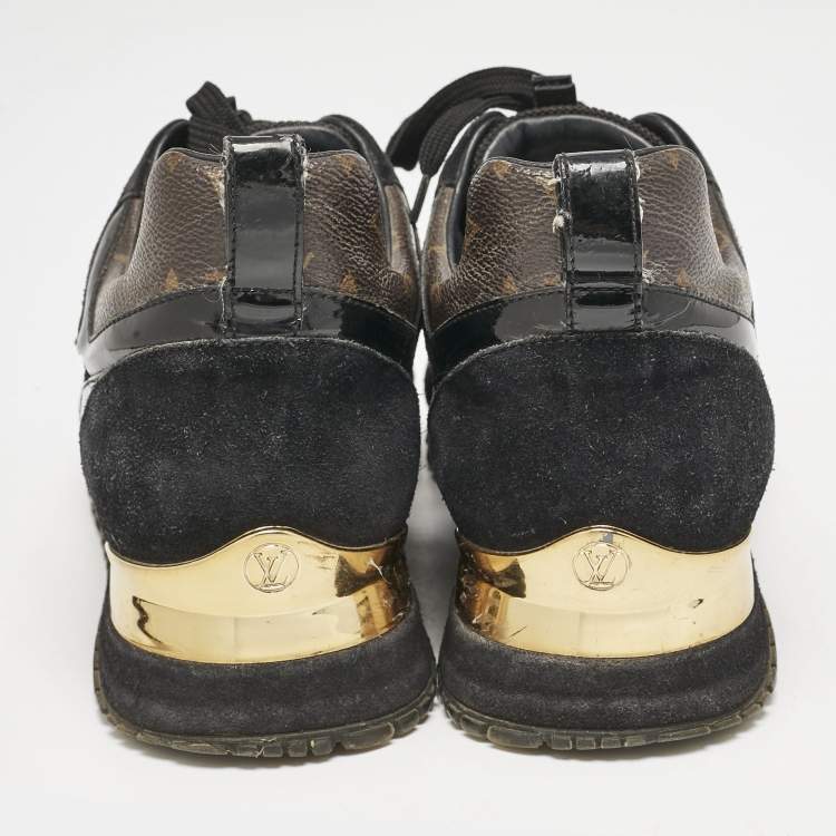 Pre Owned Louis Vuitton Black/Brown Mesh and Monogram Canvas Run Away Sneakers Size 38.5