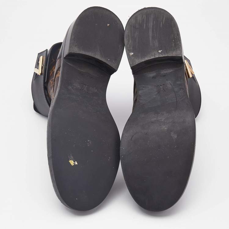 Pre Owned Louis Vuitton Brown/Black Monogram Canvas and Leather Wonderland Flat Ranger Boots Size 40