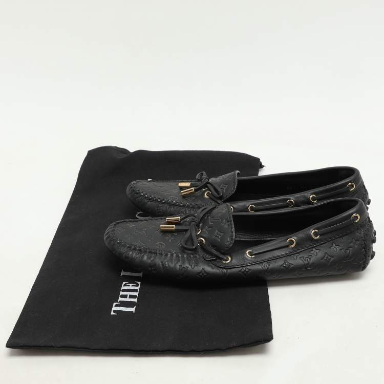 Pre Owned Louis Vuitton Black Monogram Empreinte Leather Gloria Loafers Size 39