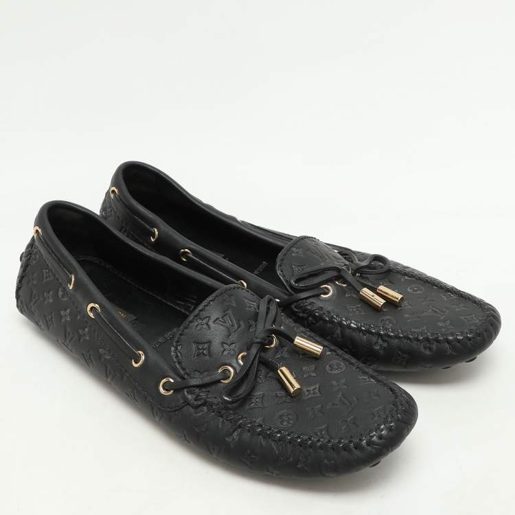 Pre Owned Louis Vuitton Black Monogram Empreinte Leather Gloria Loafers Size 39