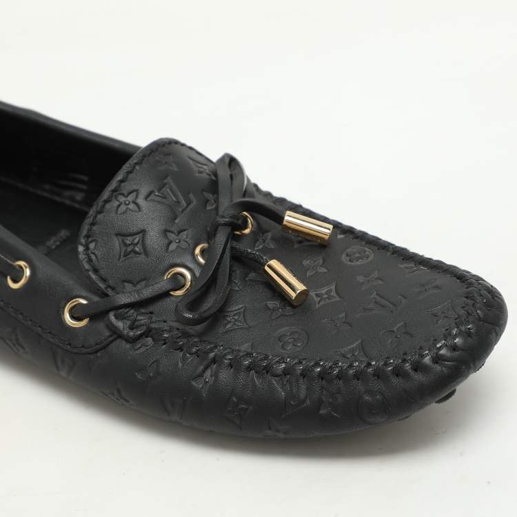 Pre Owned Louis Vuitton Black Monogram Empreinte Leather Gloria Loafers Size 39