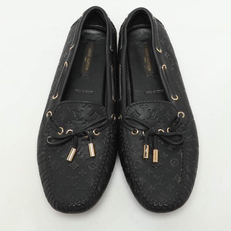 Pre Owned Louis Vuitton Black Monogram Empreinte Leather Gloria Loafers Size 39