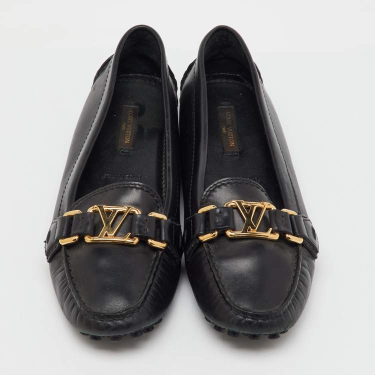 Pre Owned Louis Vuitton Black Leather Oxford Loafers Size 37