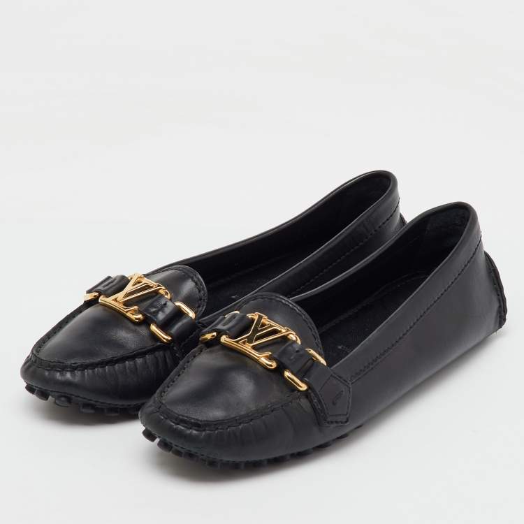 Pre Owned Louis Vuitton Black Leather Oxford Loafers Size 37