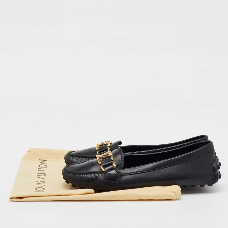 Pre Owned Louis Vuitton Black Leather Oxford Loafers Size 37