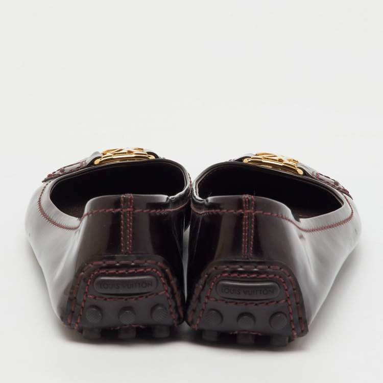 Pre Owned Louis Vuitton Burgundy Patent Leather Oxford Ballet Flats Size 37