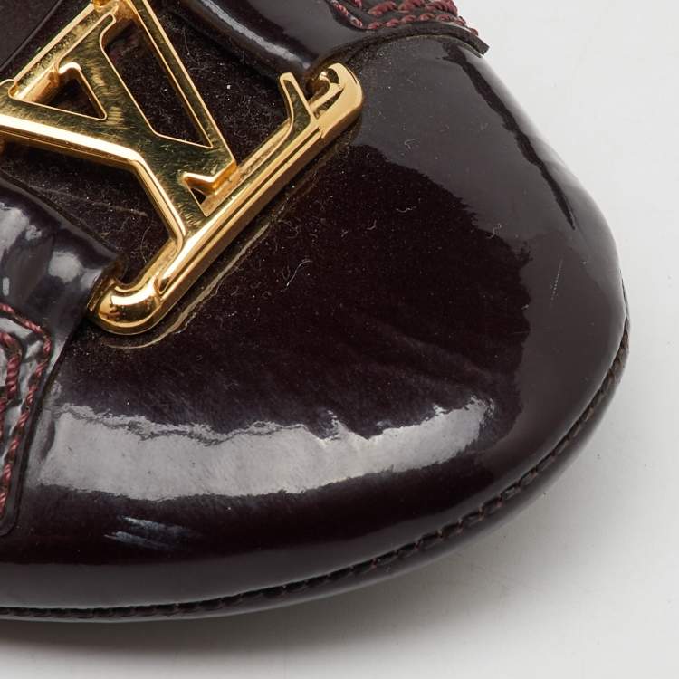 Pre Owned Louis Vuitton Burgundy Patent Leather Oxford Ballet Flats Size 37