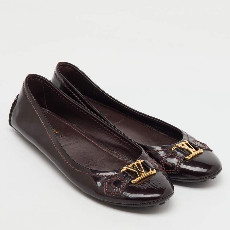 Pre Owned Louis Vuitton Burgundy Patent Leather Oxford Ballet Flats Size 37