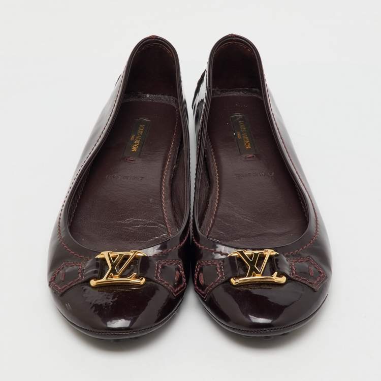 Pre Owned Louis Vuitton Burgundy Patent Leather Oxford Ballet Flats Size 37