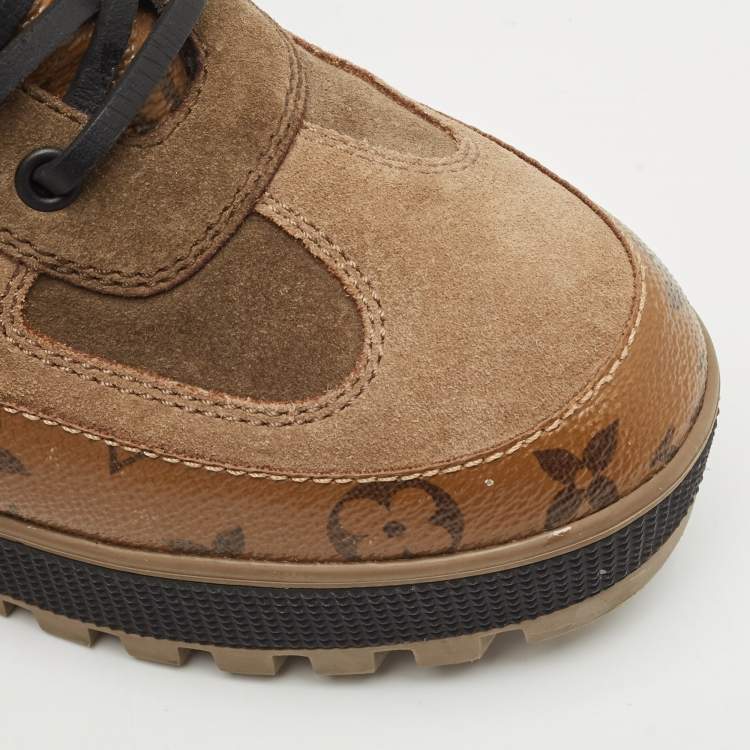 Pre Owned Louis Vuitton Multicolor Suede and Monogram Canvas Laureate Desert Boots Size 38