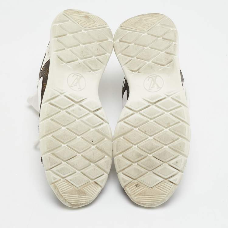 Pre Owned Louis Vuitton White Neoprene and Monogram Canvas Aftergame Sneakers Size 38.5