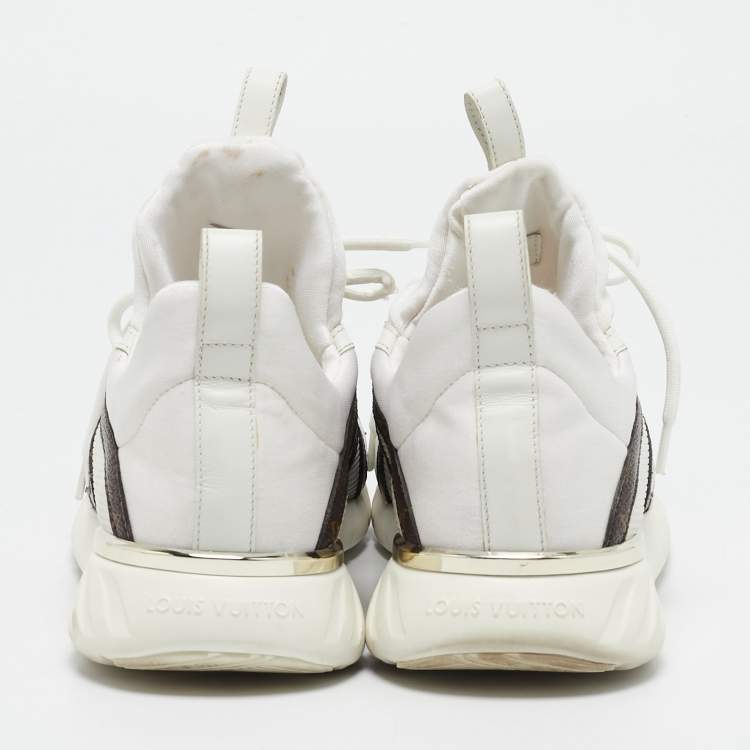 Pre Owned Louis Vuitton White Neoprene and Monogram Canvas Aftergame Sneakers Size 38.5