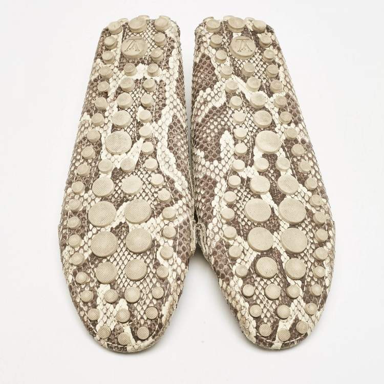 Pre Owned Louis Vuitton Cream Python Monte Carlo Loafers Size 38.5