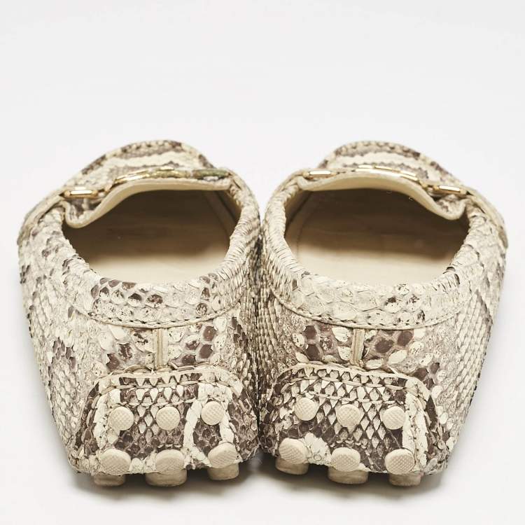 Pre Owned Louis Vuitton Cream Python Monte Carlo Loafers Size 38.5