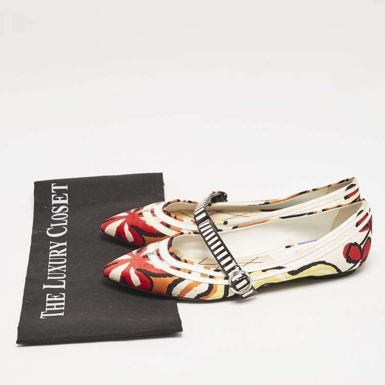 Pre Owned Louis Vuitton Multicolor Floral Fabric Buckle Strap Ballet Flats Size 38