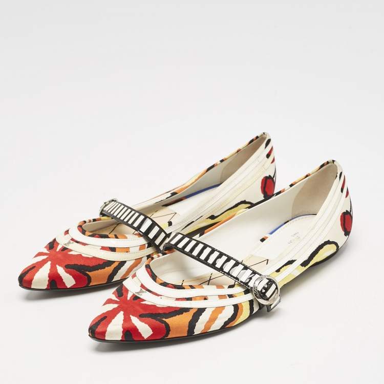 Pre Owned Louis Vuitton Multicolor Floral Fabric Buckle Strap Ballet Flats Size 38
