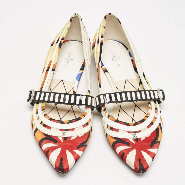 Pre Owned Louis Vuitton Multicolor Floral Fabric Buckle Strap Ballet Flats Size 38