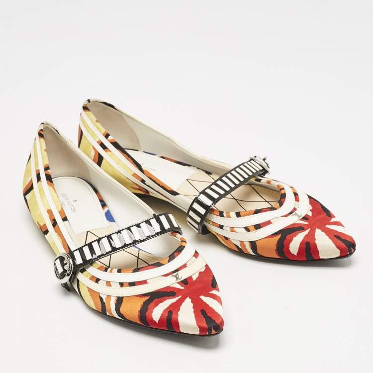 Pre Owned Louis Vuitton Multicolor Floral Fabric Buckle Strap Ballet Flats Size 38