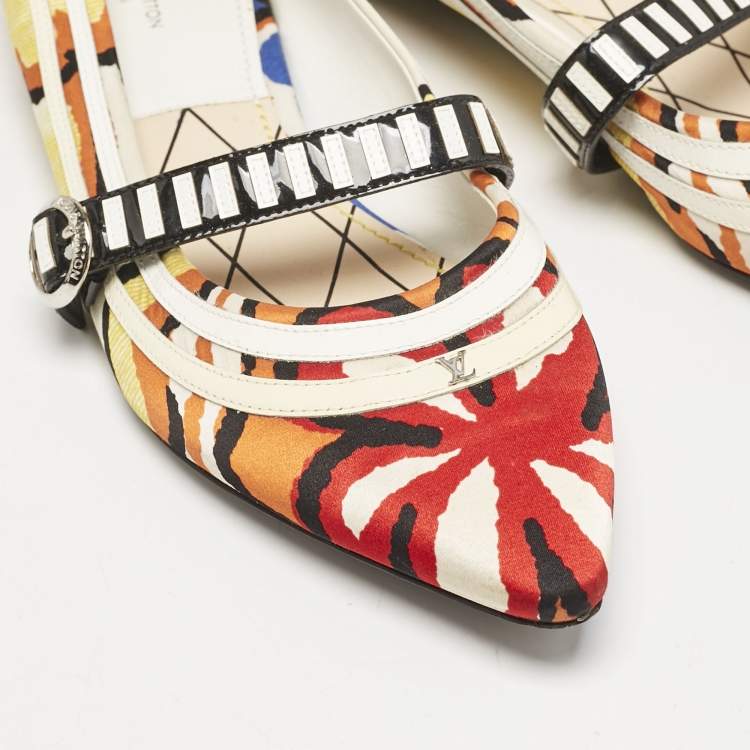 Pre Owned Louis Vuitton Multicolor Floral Fabric Buckle Strap Ballet Flats Size 38