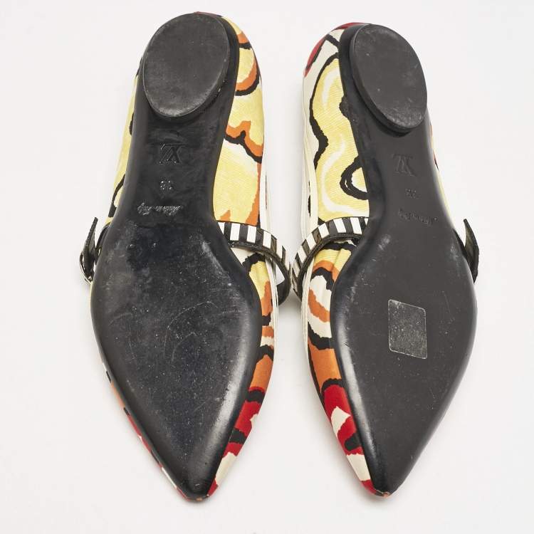 Pre Owned Louis Vuitton Multicolor Floral Fabric Buckle Strap Ballet Flats Size 38