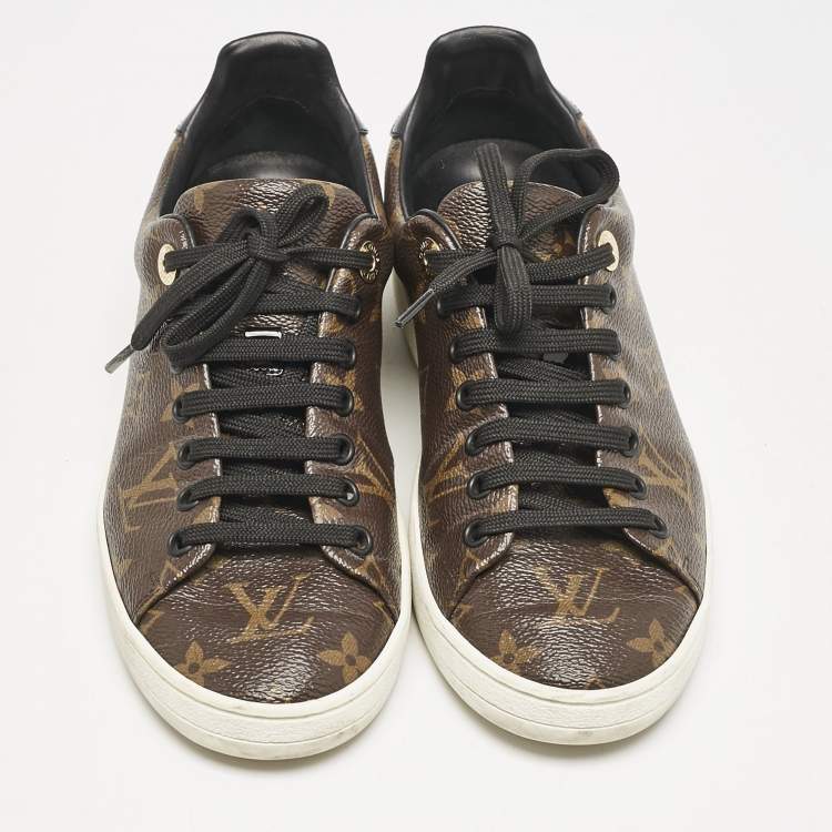 Pre Owned Louis Vuitton Monogram Canvas and Patent Leather Frontrow Sneakers Size 36.5
