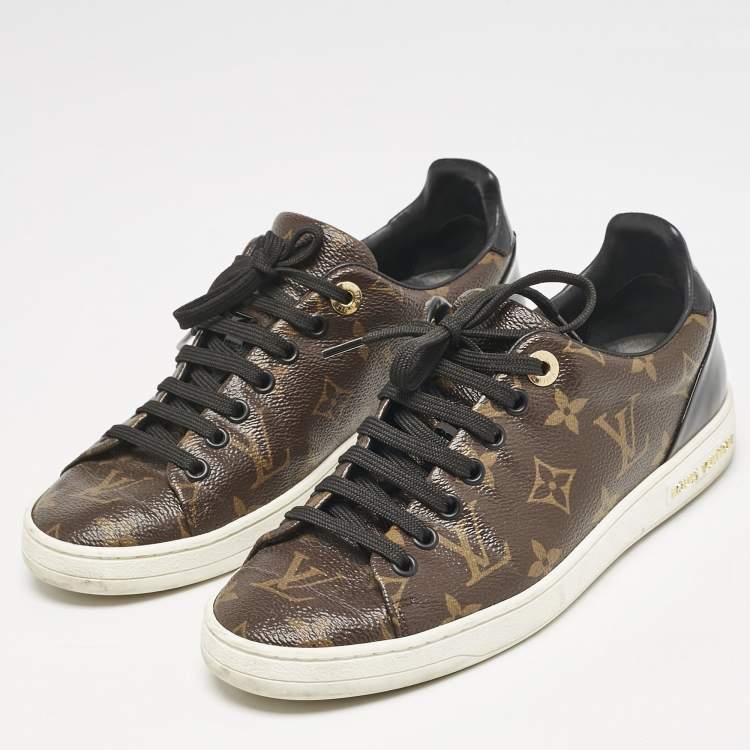 Pre Owned Louis Vuitton Monogram Canvas and Patent Leather Frontrow Sneakers Size 36.5
