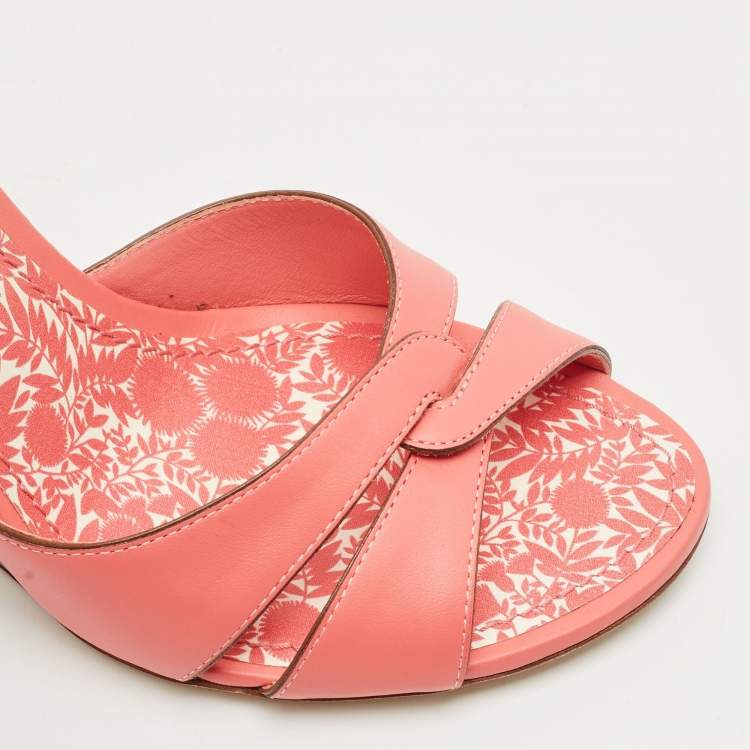Pre Owned Louis Vuitton Pink Leather Ankle Strap Wedge Sandals Size 36