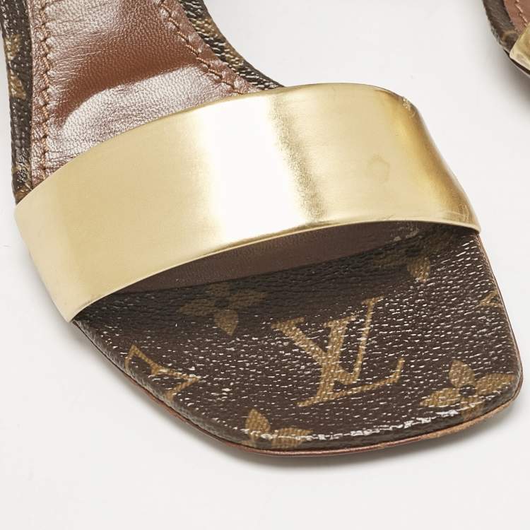مملوكة مسبقًا Louis Vuitton Brown/Gold Leather Bloom Ankle Strap Sandals Size 36