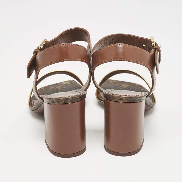 مملوكة مسبقًا Louis Vuitton Brown/Gold Leather Bloom Ankle Strap Sandals Size 36