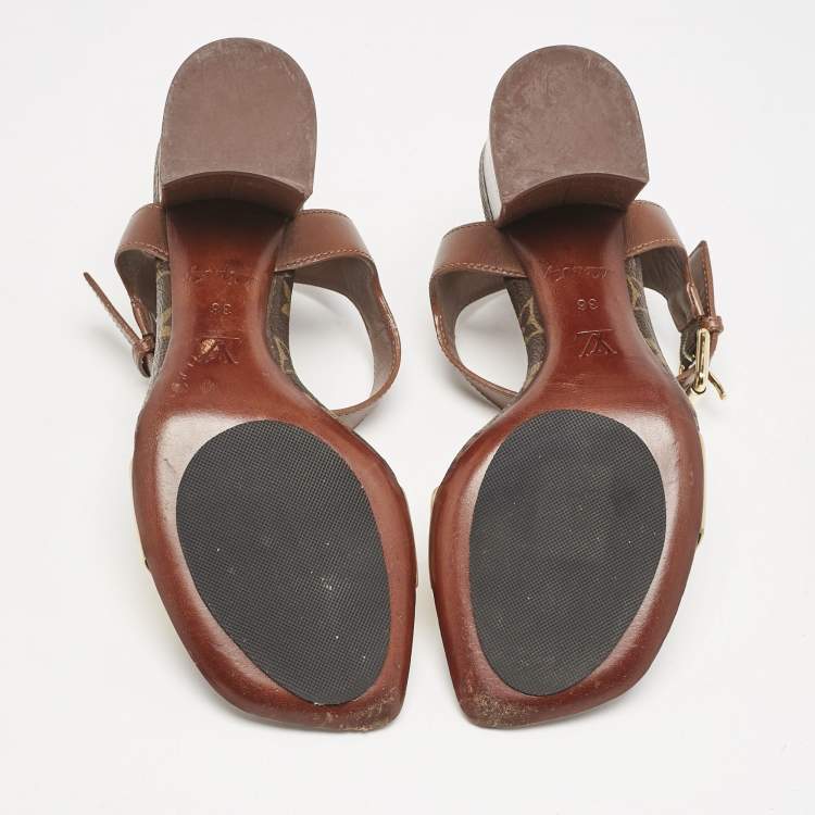 مملوكة مسبقًا Louis Vuitton Brown/Gold Leather Bloom Ankle Strap Sandals Size 36