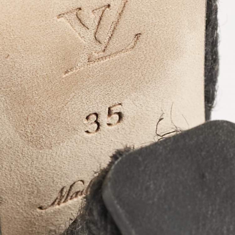 Pre Owned Louis Vuitton Black Suede Espadrille Platform Sandals Size 35