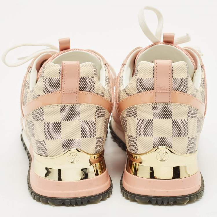 Pre Owned Louis Vuitton Pink Suede, Mesh and Damier Azur Canvas Run Away Sneakers Size 37.5