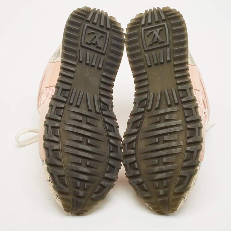 Pre Owned Louis Vuitton Pink Suede, Mesh and Damier Azur Canvas Run Away Sneakers Size 37.5