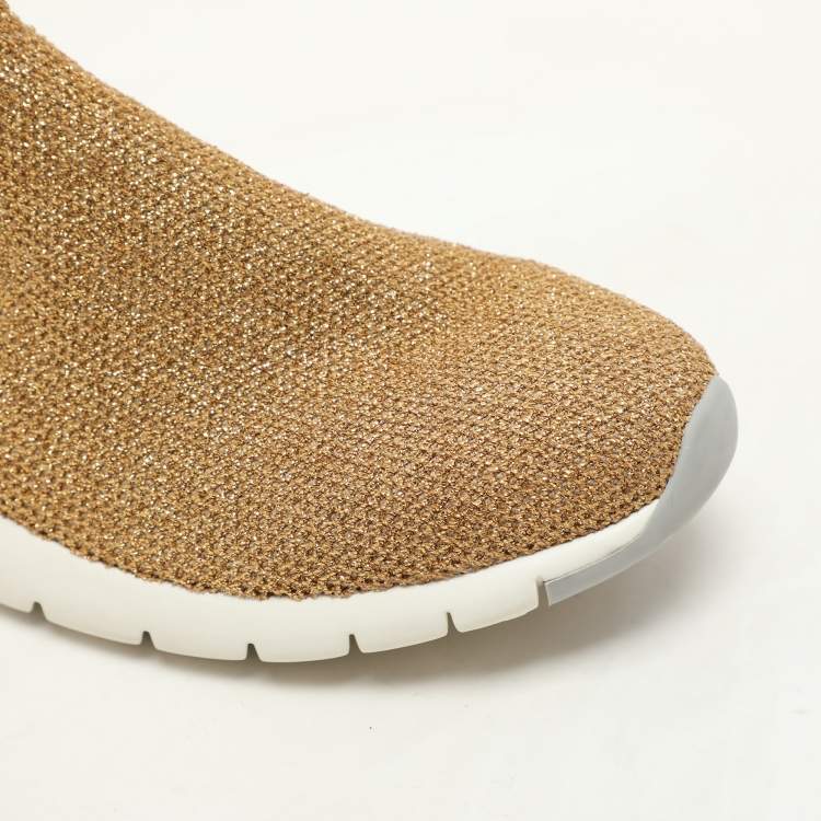 Pre Owned Louis Vuitton Gold Lurex Knit Fabric Aftergame High Top Sneakers Size 37