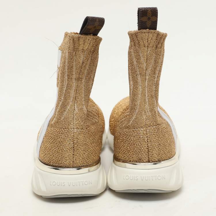 Pre Owned Louis Vuitton Gold Lurex Knit Fabric Aftergame High Top Sneakers Size 37