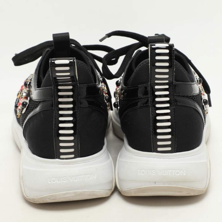 Pre Owned Louis Vuitton Black Patent Leather And Mesh Crystal Embellished Low Top Sneakers Size 36.5