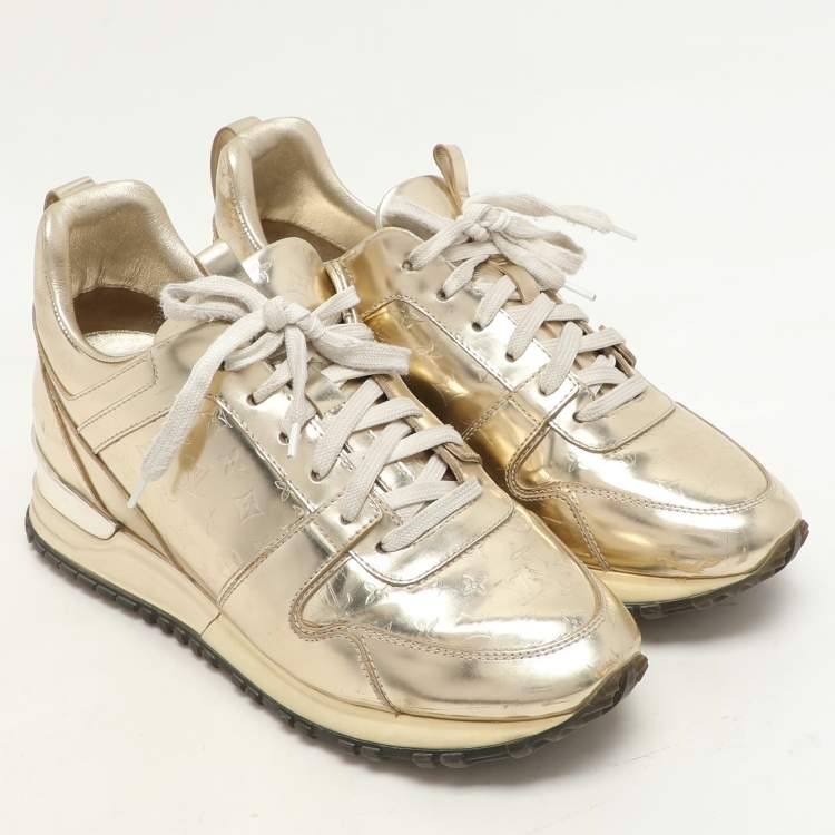 Pre Owned Louis Vuitton Gold Metalic Leather Run Away Low Top Sneakers Size 36
