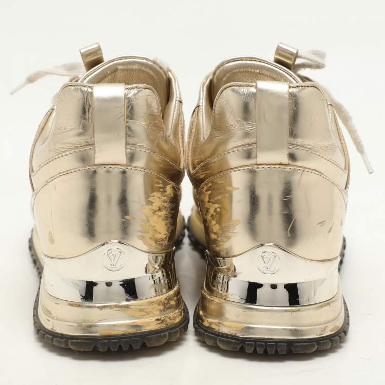 Pre Owned Louis Vuitton Gold Metalic Leather Run Away Low Top Sneakers Size 36