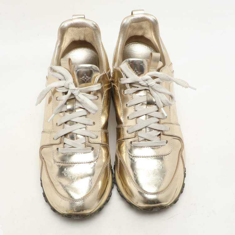Pre Owned Louis Vuitton Gold Metalic Leather Run Away Low Top Sneakers Size 36