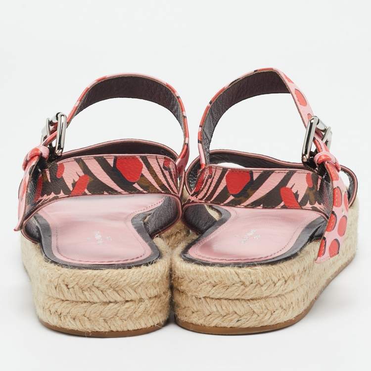 Pre Owned Louis Vuitton Pink Monogram Jungle Dots Hibiscus Espadrille Sandals Size 39