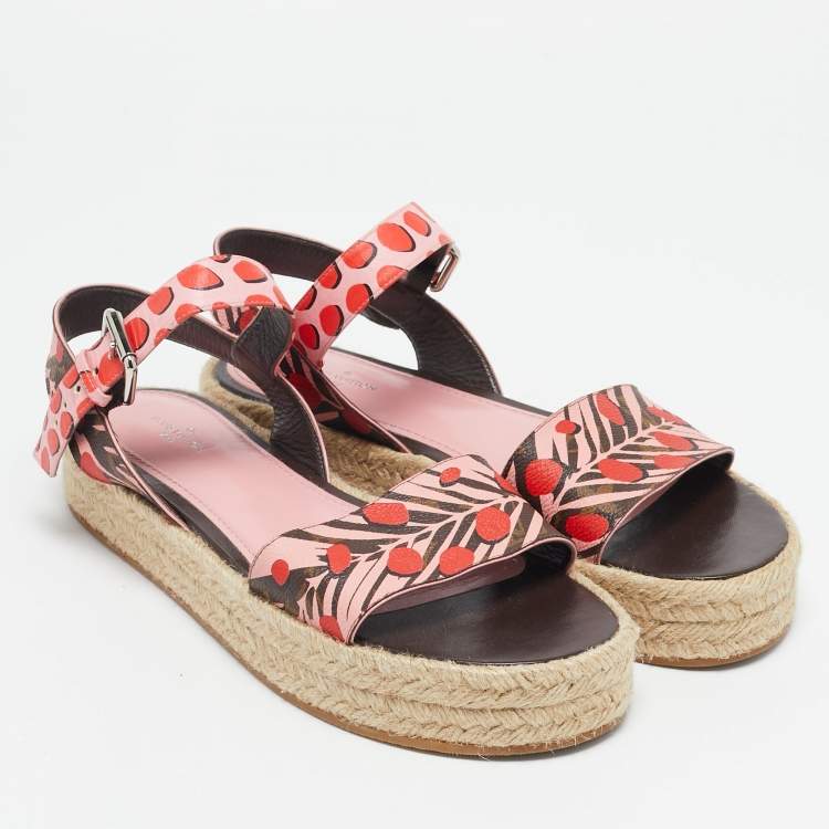 Pre Owned Louis Vuitton Pink Monogram Jungle Dots Hibiscus Espadrille Sandals Size 39