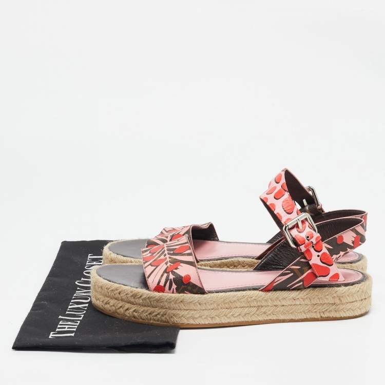 Pre Owned Louis Vuitton Pink Monogram Jungle Dots Hibiscus Espadrille Sandals Size 39