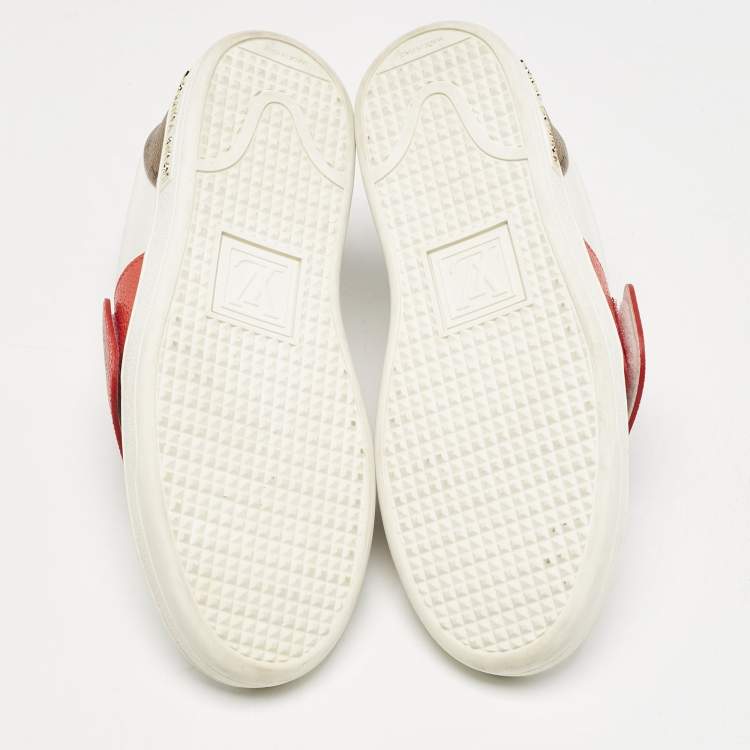 Pre Owned Louis Vuitton White Leather and Monogram Reverse Canvas Kyoto Sneakers Size 35