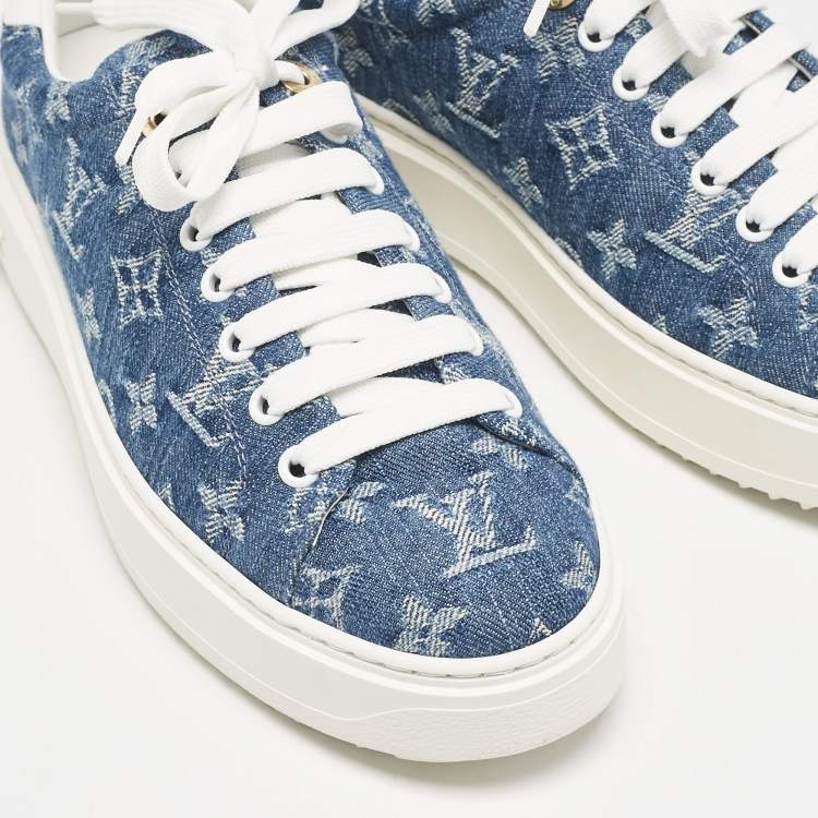 Pre Owned Louis Vuitton Blue Monogram Denim Time Out Sneakers Size 38.5