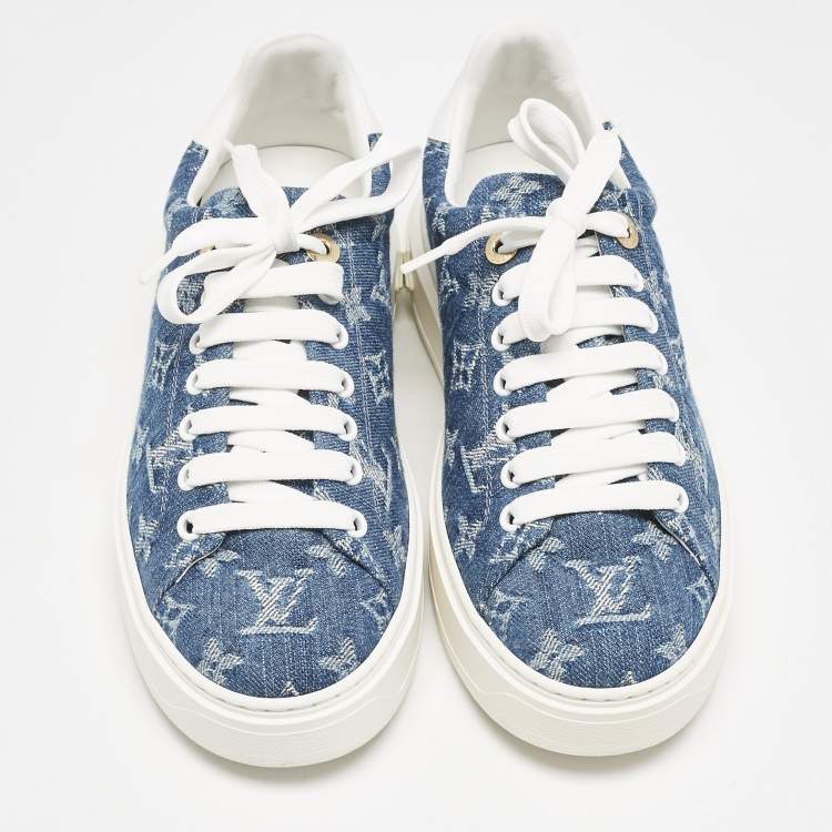 Pre Owned Louis Vuitton Blue Monogram Denim Time Out Sneakers Size 38.5