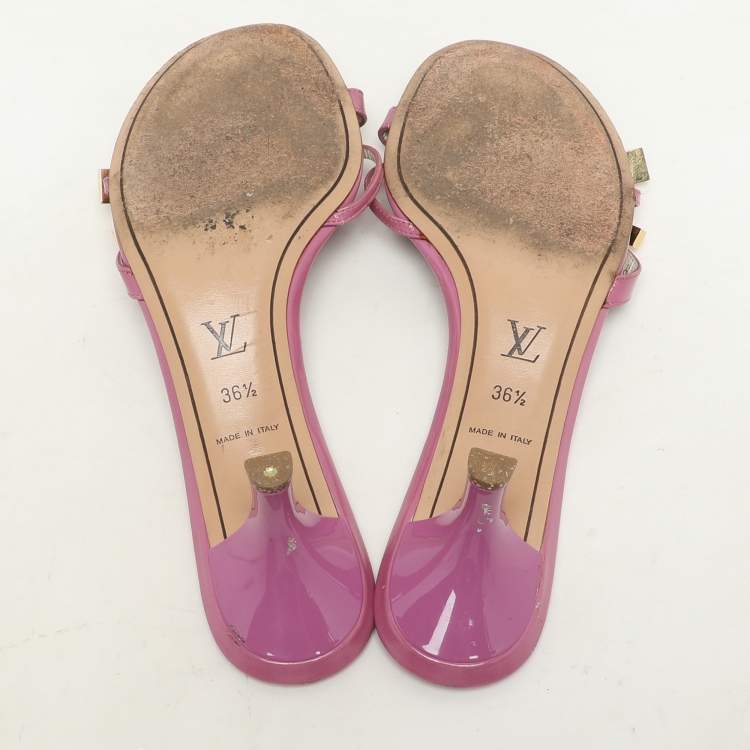 Pre Owned Louis Vuitton Pink Patent Leather Bow Slide Sandals Size 36.5