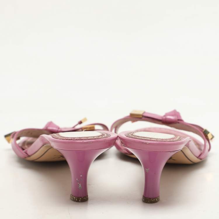 Pre Owned Louis Vuitton Pink Patent Leather Bow Slide Sandals Size 36.5