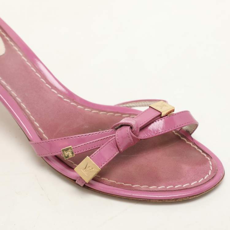 Pre Owned Louis Vuitton Pink Patent Leather Bow Slide Sandals Size 36.5